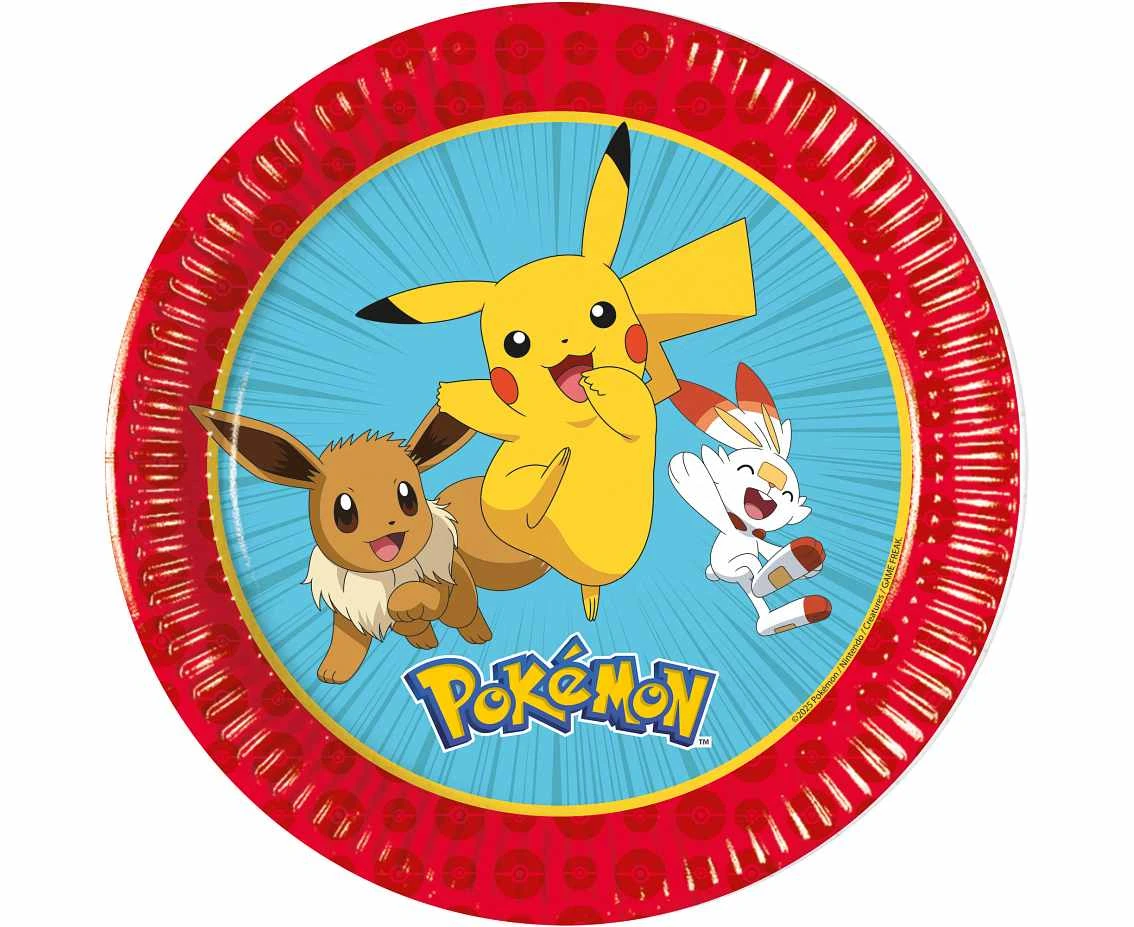 Talerzyki papierowe Pokemon 20 cm, 8 szt.
