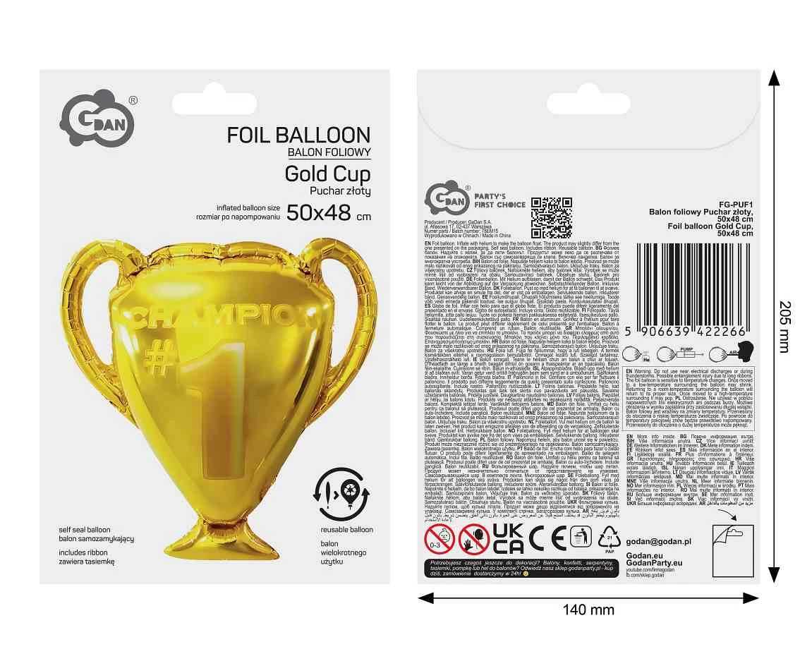 Balon foliowy Puchar złoty, 50x48cm