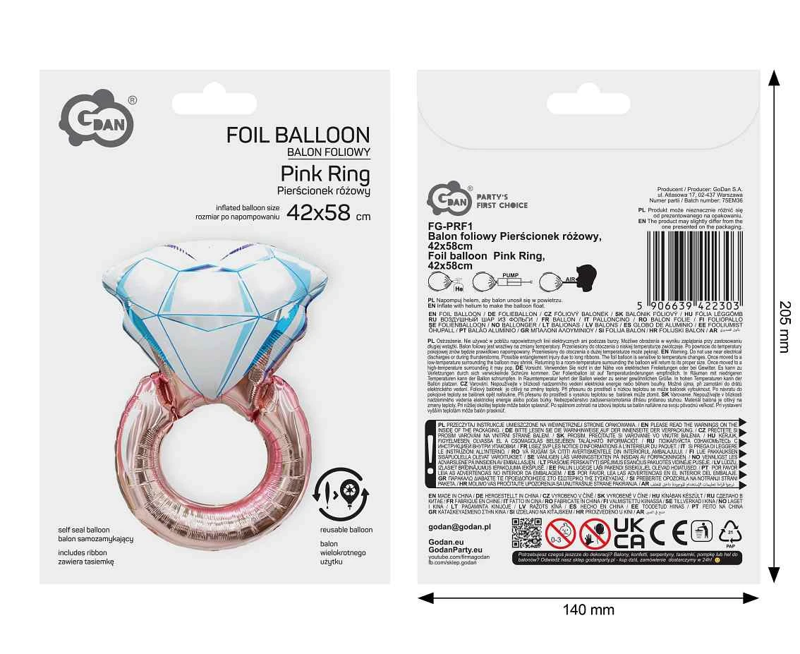Balon foliowy Pierścionek różowy, 42x58cm