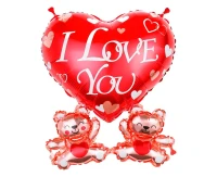 Balon foliowy Serce "I love you''  z misiami, 43x48cm