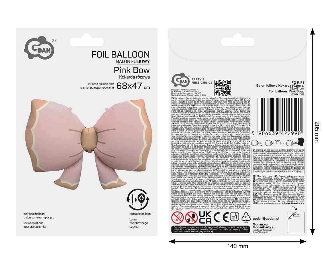 Balon foliowy Kokarda różowa, 68x47cm