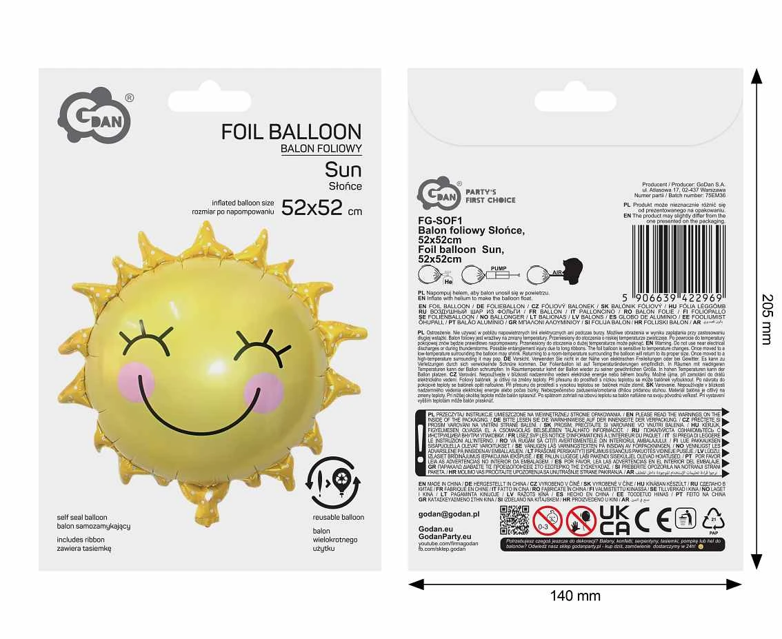 Balon foliowy Słońce, 52x52cm