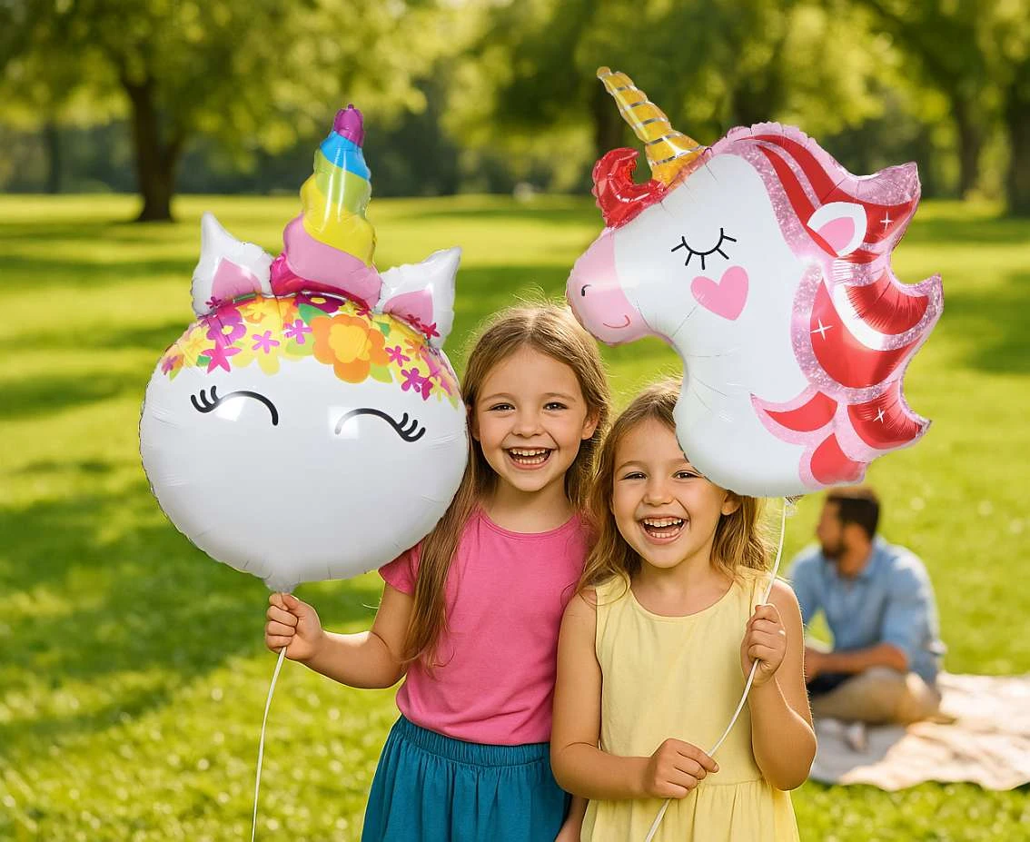 Balon foliowy Jednorożec z kwiatami, 64x41cm