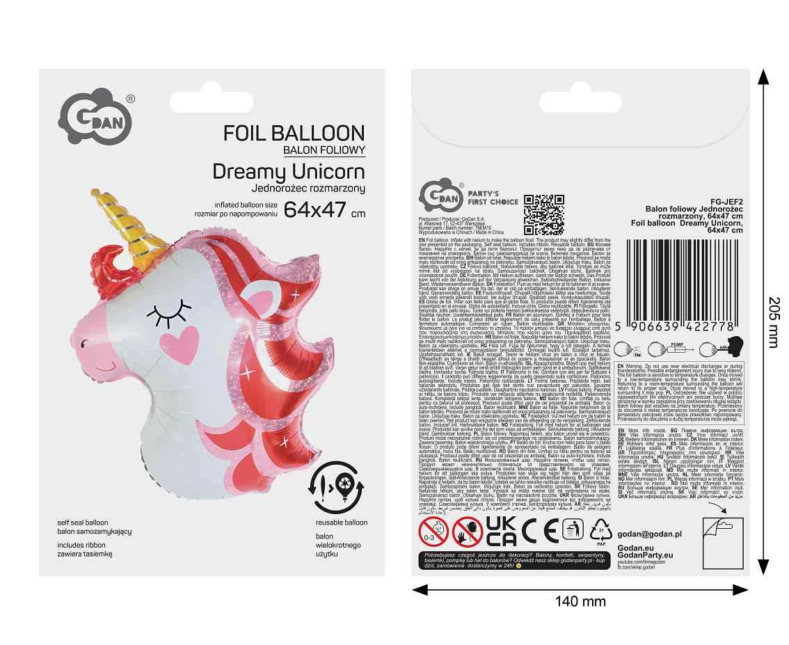 Balon foliowy Jednorożec rozmarzony, 64x47cm