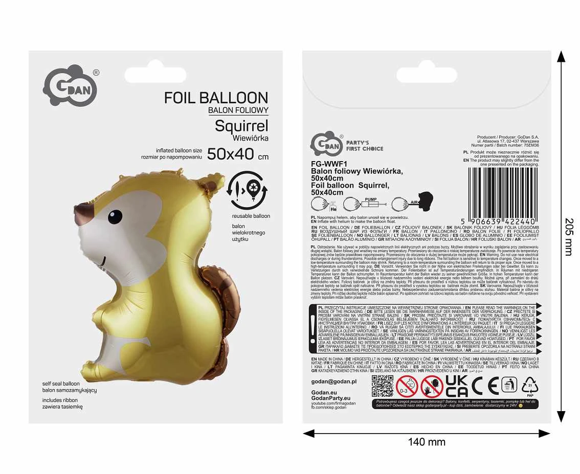 Balon foliowy Wiewiórka, 50x40cm KK