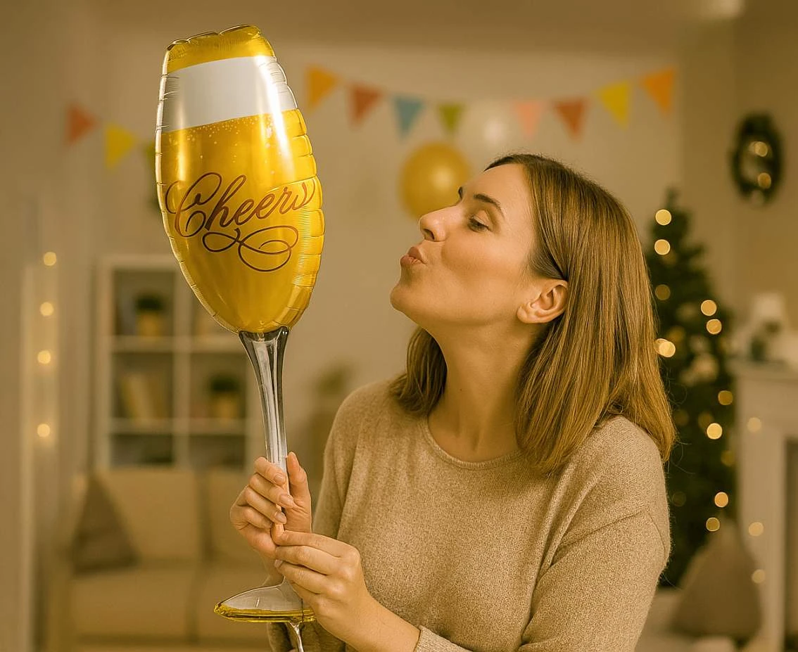 Balon foliowy Kieliszek złoty "Cheers", 22x73cm