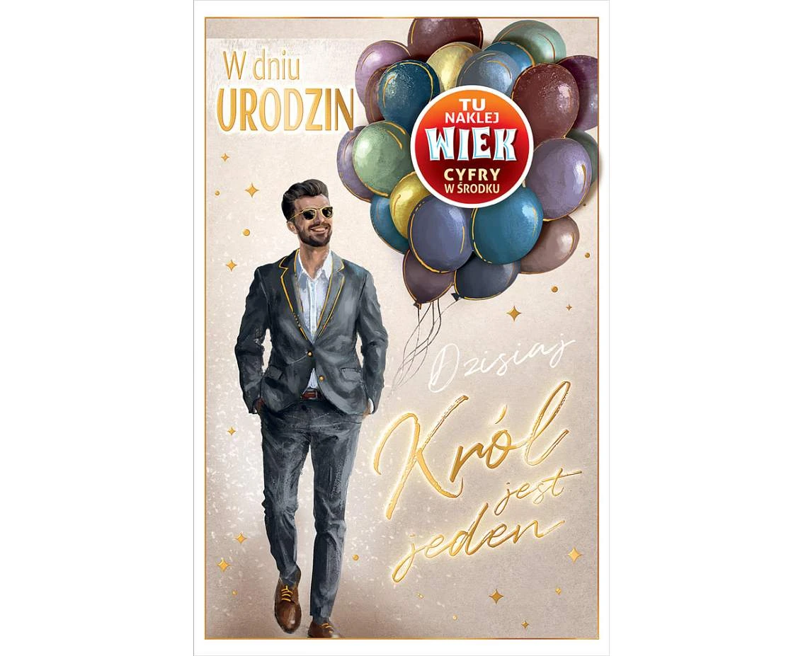 Kartka urodzinowa z naklejaną cyfrą, Mężczyzna w garniturze