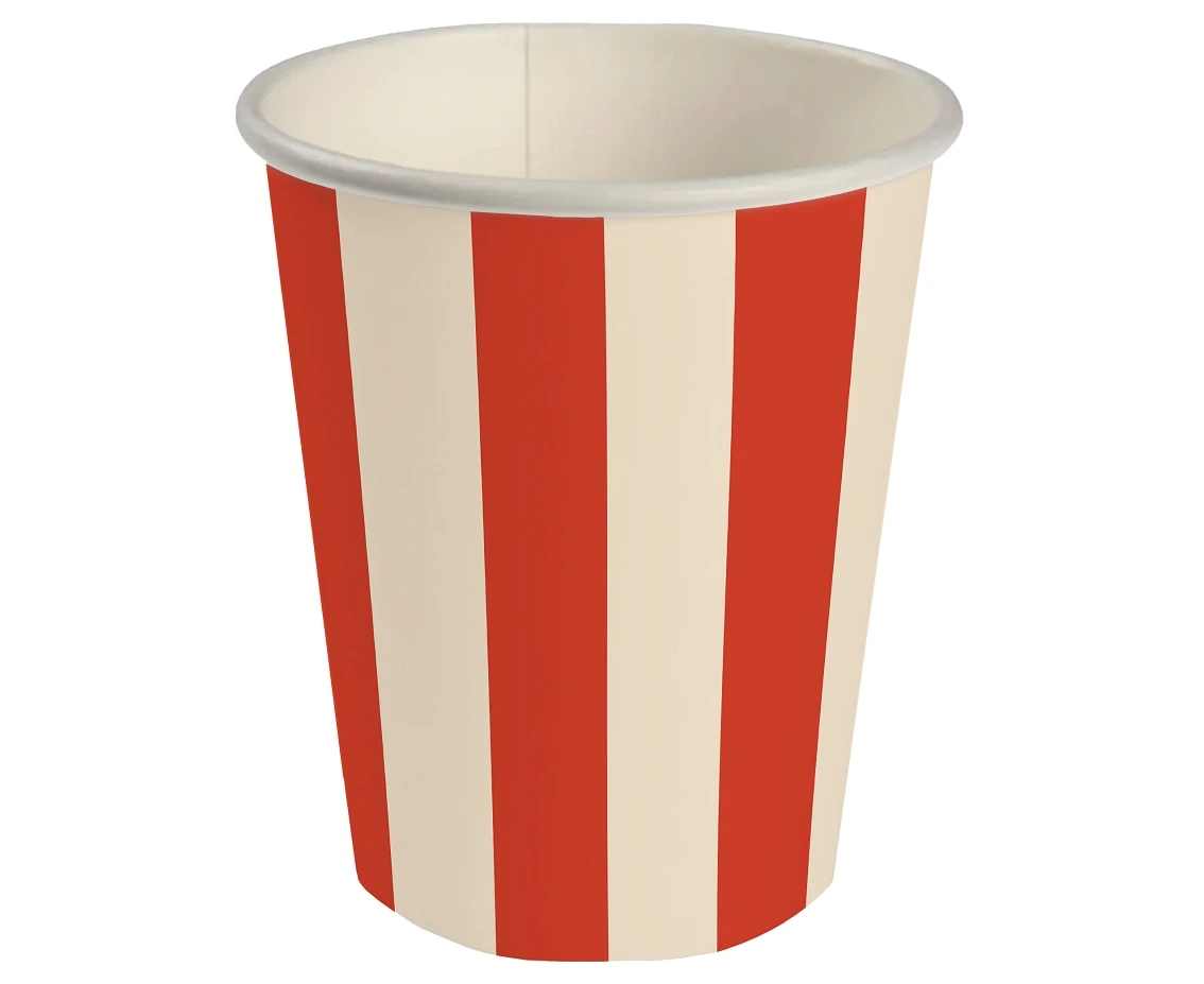 Kubeczki pap. Paski (czerwony-beżowy) 250 ml, 6 szt.