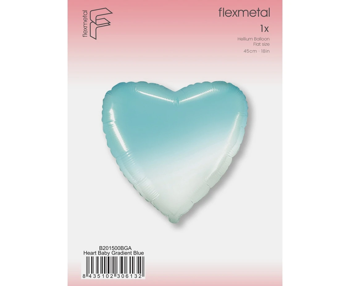 Balon foliowy 18" FX - Serce (gradient biało-błękitny), pakowany