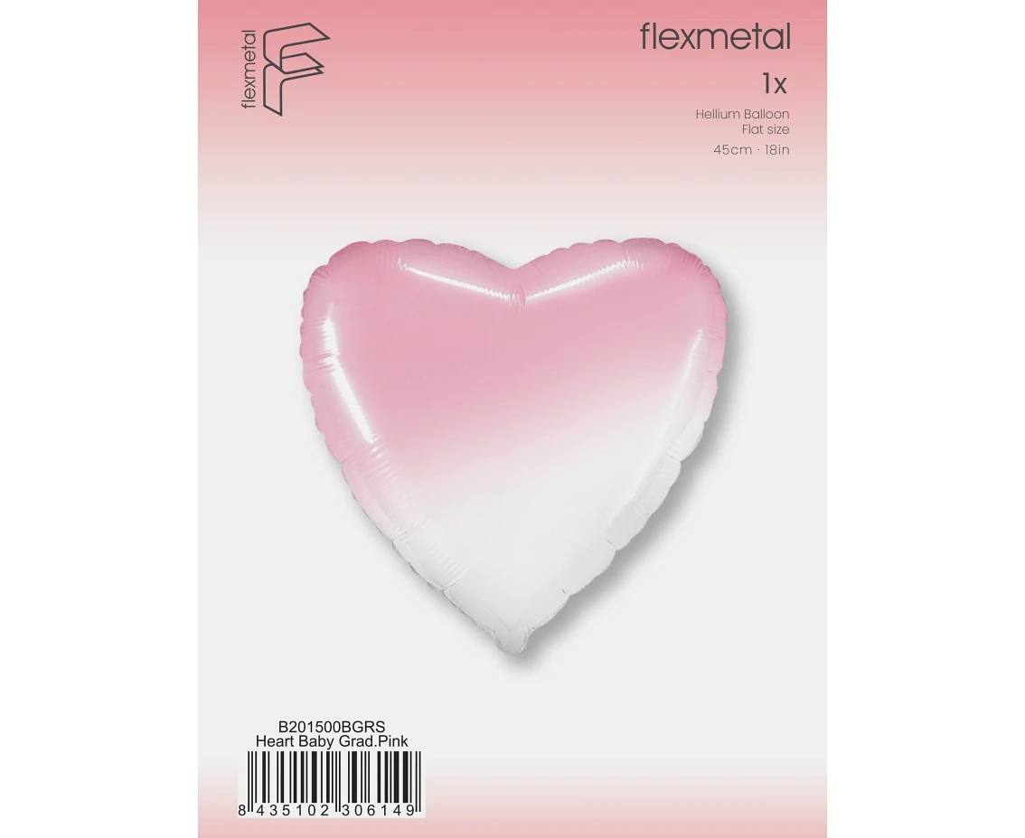 Balon foliowy 18" FX - Serce (gradient biało-różowy), pakowany