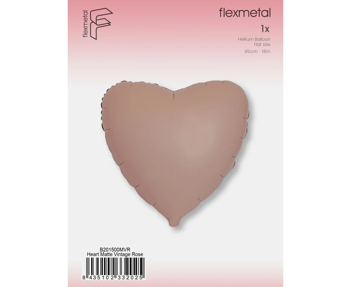 Balon foliowy 18" FX - Serce (matowe Vintage Rose), pakowany