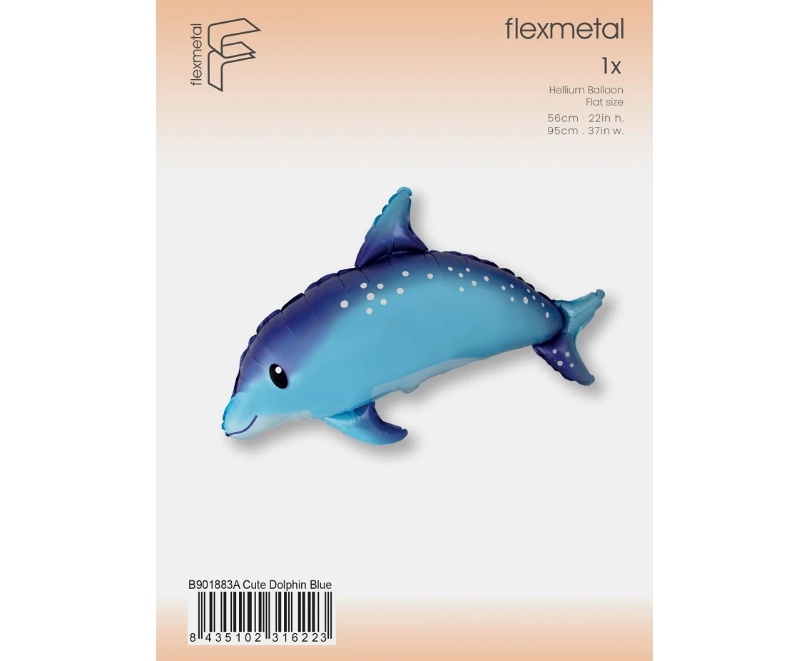 Balon foliowy 24" FX - Słodki Delfin, niebieski, pakowany