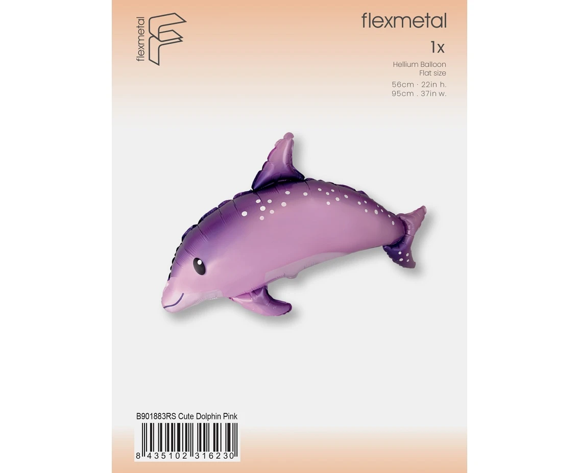 Balon foliowy 24" FX - Słodki Delfin, różowy, pakowany