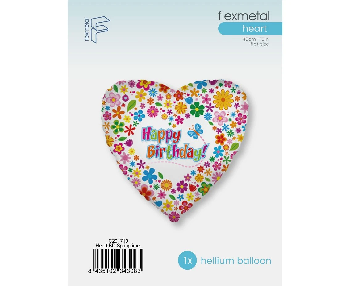 Balon foliowy 18" FX - Happy Birthday (z kwiatuszkami), pakowany