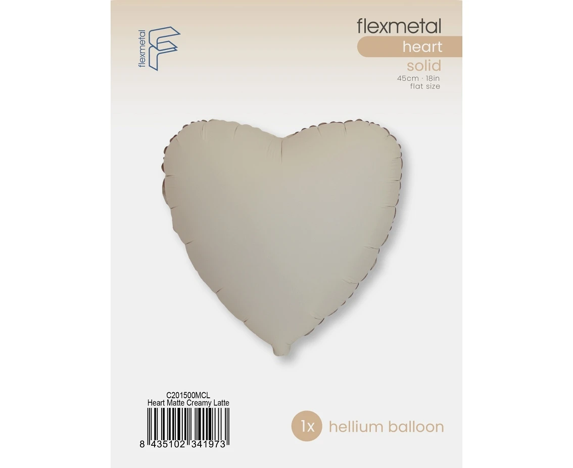 Balon foliowy 18" FX - Serce (matowe Creamy Late), pakowany