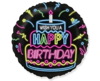 Balon foliowy 18" FX - Happy Birthday- NEON, pakowany