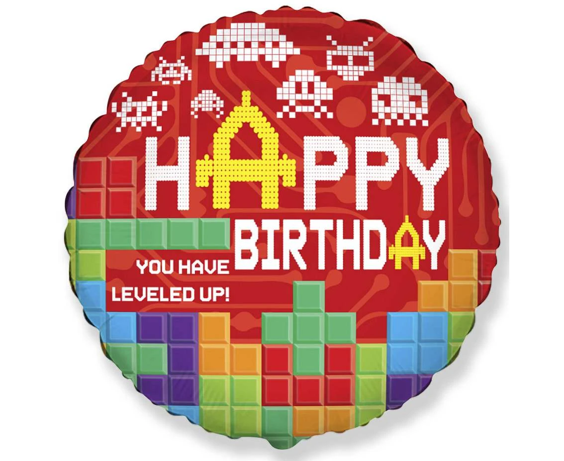 Balon foliowy 18" FX - Happy Birthday- BRICKS, pakowany