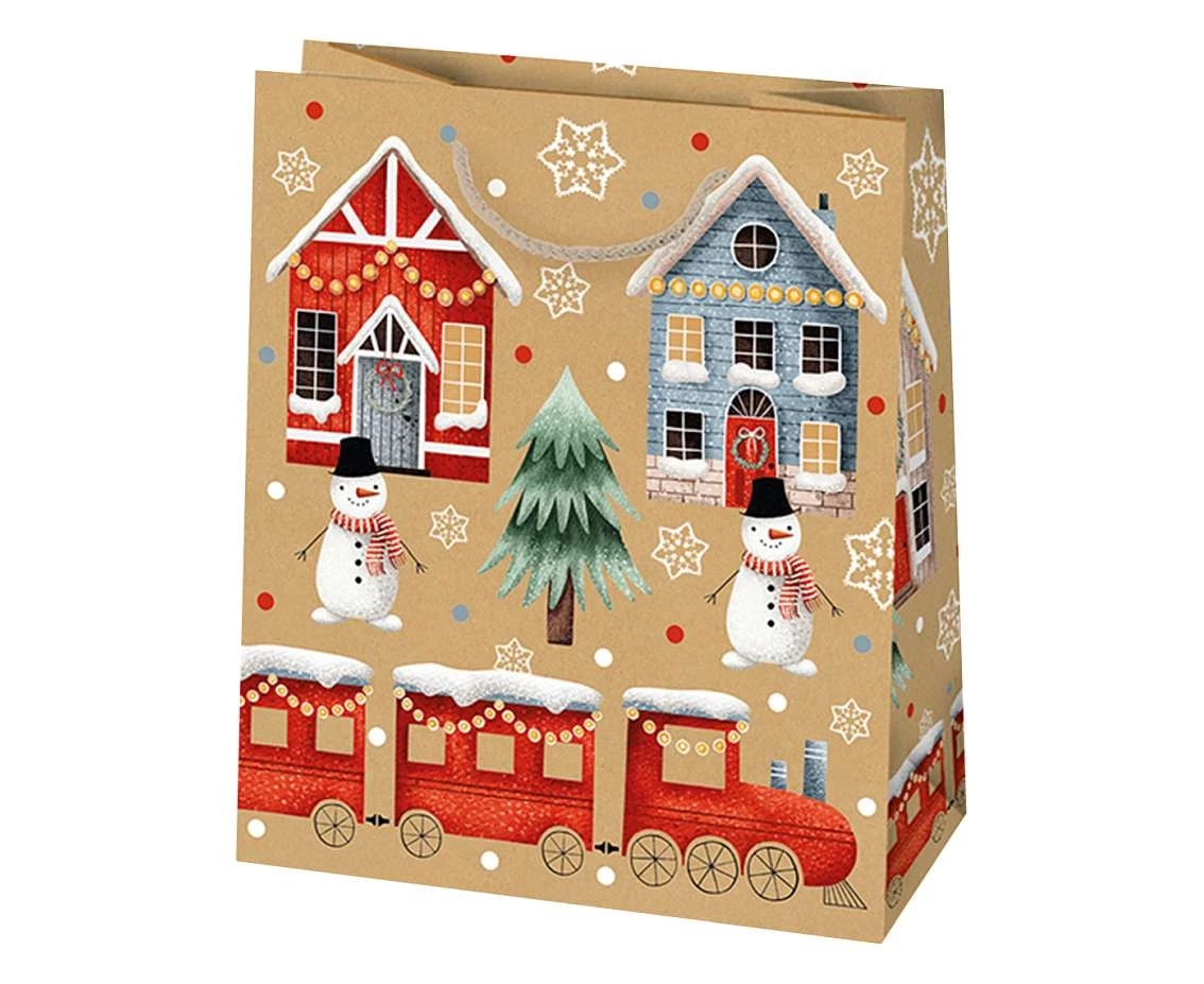 Torba ozdobna świąteczna typu kraft T4EK 190x230x105 Gwiazdka zest. 71 Grafika - Dziecięce, Mikołaje, Papier typu kraft, Tradycja 1 szt.