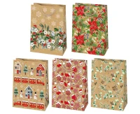Torebka ozdobna świąteczna typu kraft T9EK 290x400x120 - Dziecięce, Mikołaje, Papier typu kraft, mix, 1 szt.