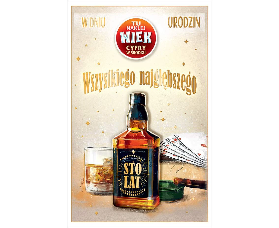 Kartka urodzinowa z naklejaną cyfrą, whisky