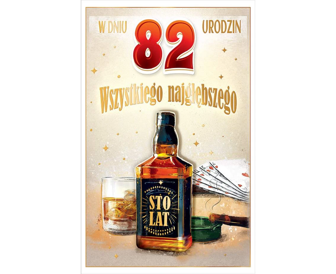 Kartka urodzinowa z naklejaną cyfrą, whisky