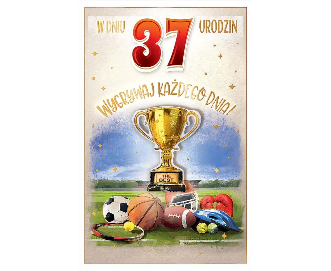Kartka urodzinowa z naklejaną cyfrą, puchar