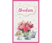 Kartka urodzinowa, kwiaty w wazonie