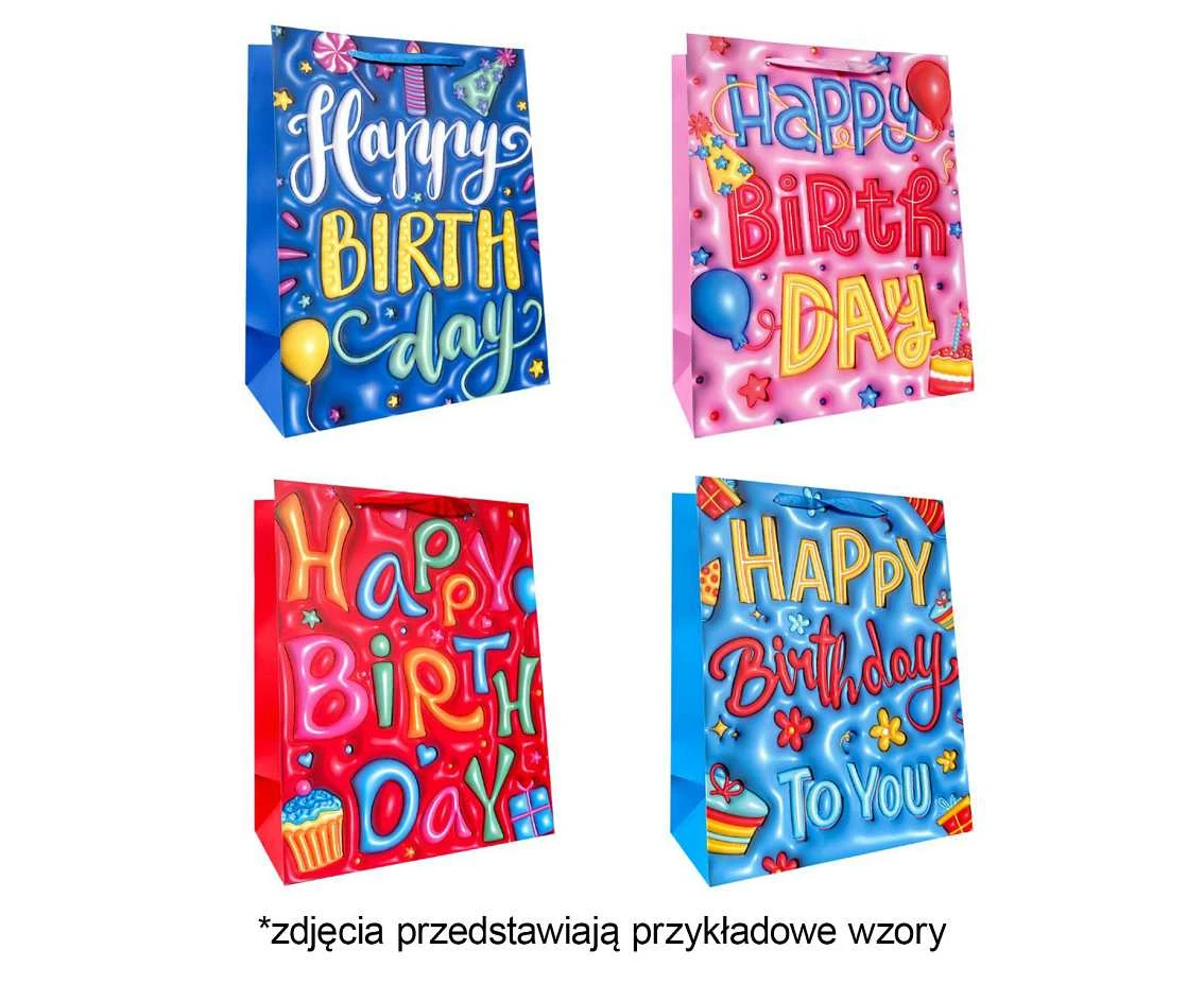 Torebka prezentowa A5 Happy Birthday 18x23x10 cm. mix, 1 szt. kk.