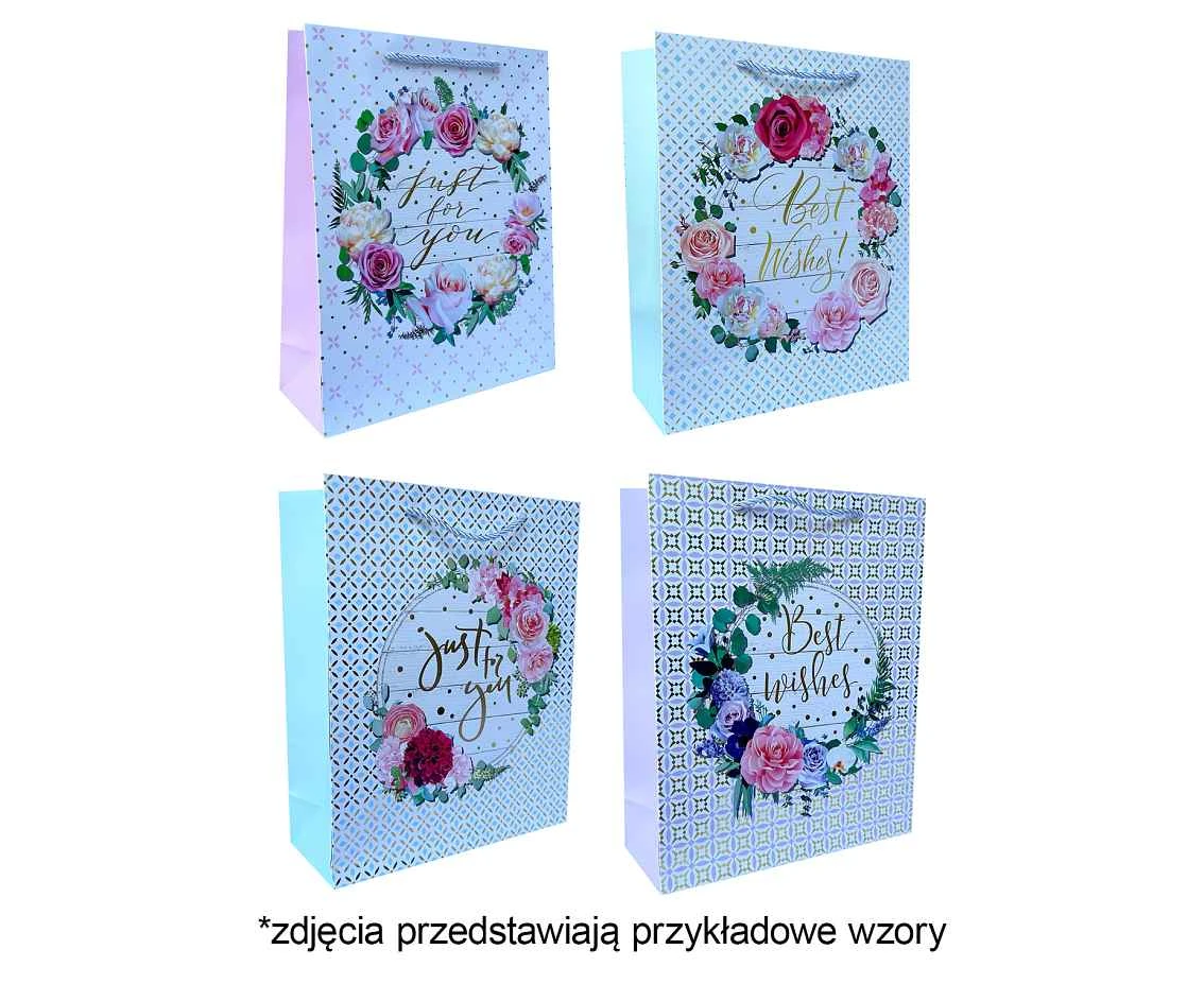 Torebka prezentowa A4 Róże 26x32x12cm, mix 1 szt.