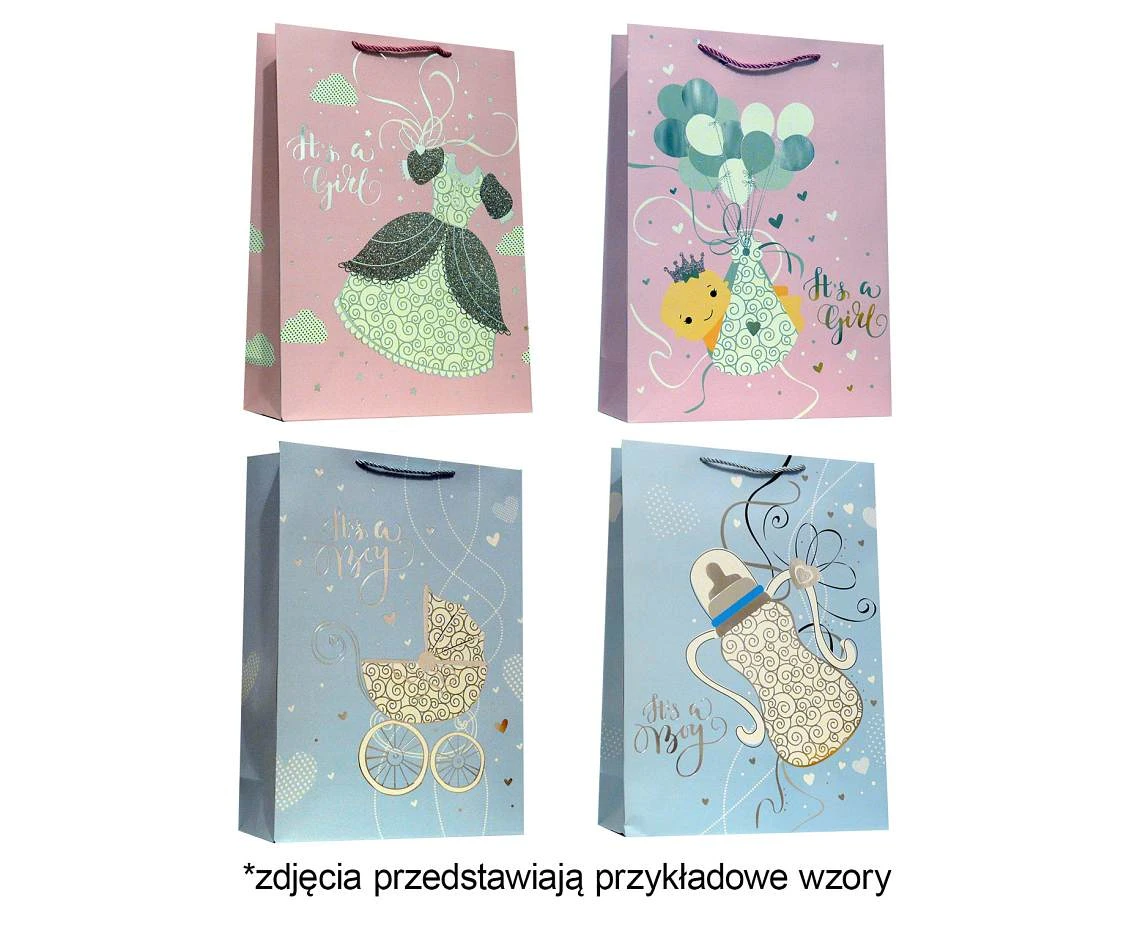 Torebka prezentowa A3 Baby shower 30 x40x12 cm. mix, 1 szt.