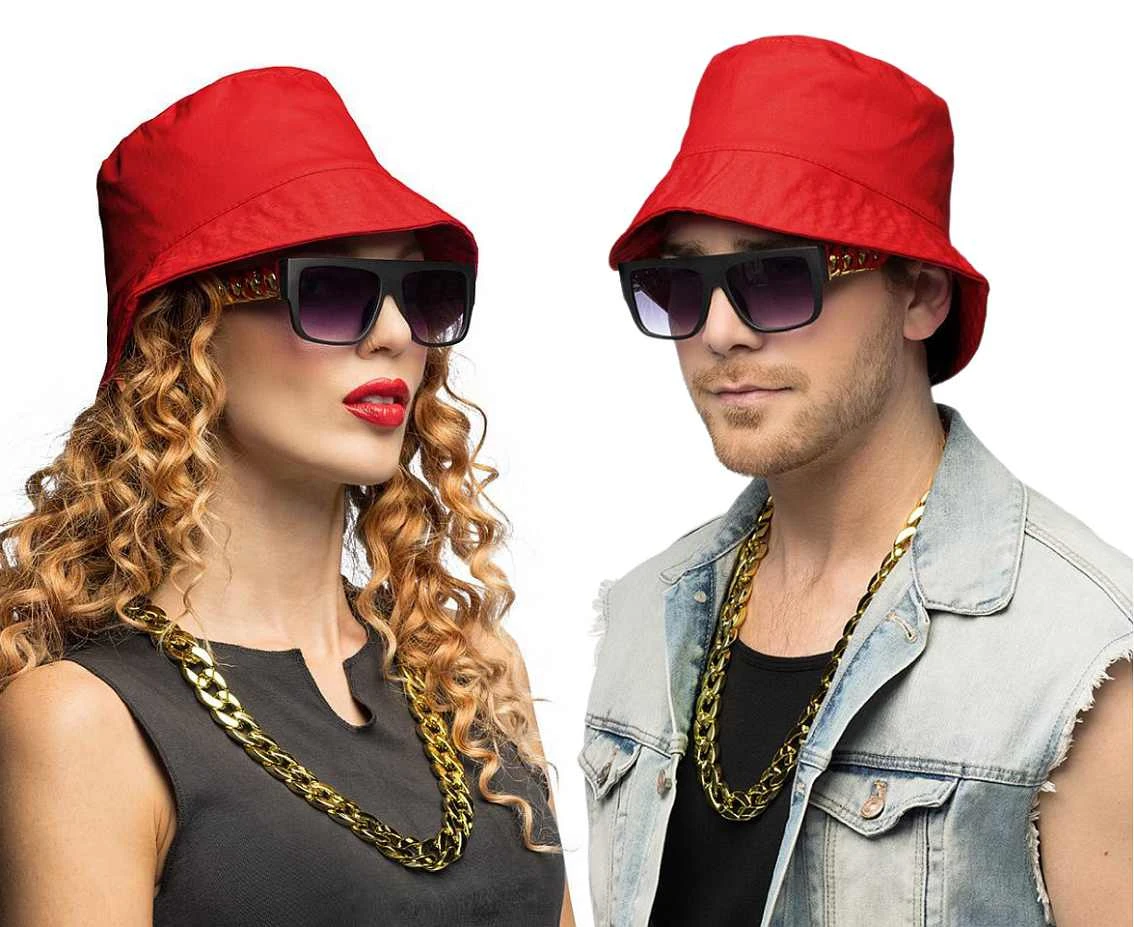 Zestaw hip-hopowy z lat 90. (kapelusz, okulary imprezowe, naszyjnik)