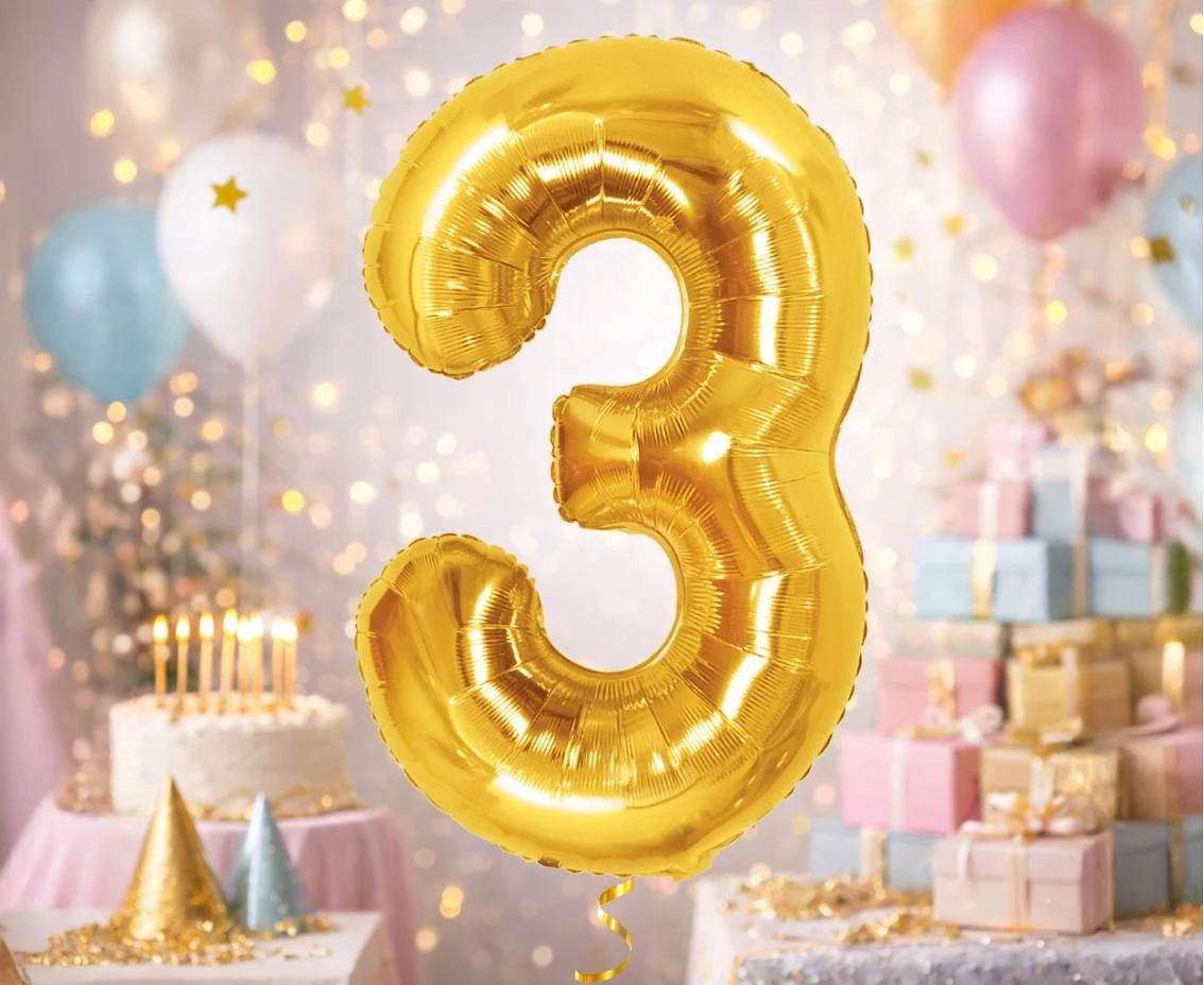 Balon foliowy B&C Cyfra 3, Royal gold, 85 cm