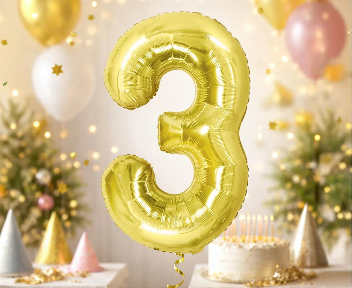 Balon foliowy B&C Cyfra 3, Light gold, 85 cm