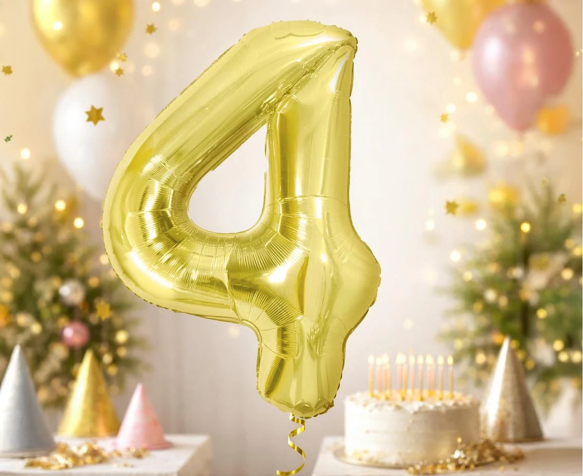 Balon foliowy B&C Cyfra 4, Light gold, 85 cm