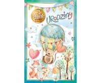 Kartka Urodzinowa z Naklejaną Cyfrą, balon lotniczy, 13x20,5 cm