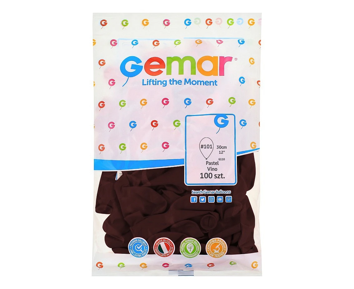 Balony Gemar 12", pastel wino, 100szt.