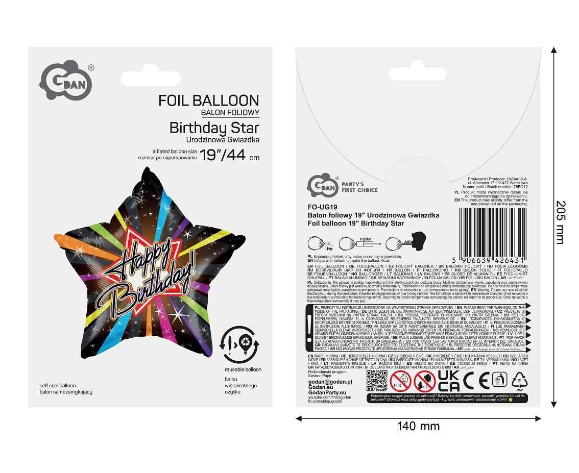 Balon foliowy 19" Urodzinowa Gwiazdka