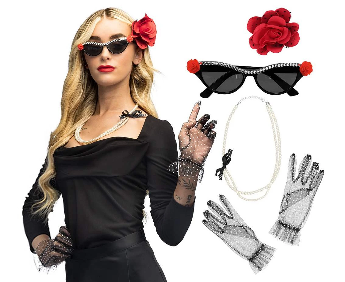 Zestaw Vintage (ozdoba na włosy, okulary party, naszyjnik, rękawiczki 2 szt.)