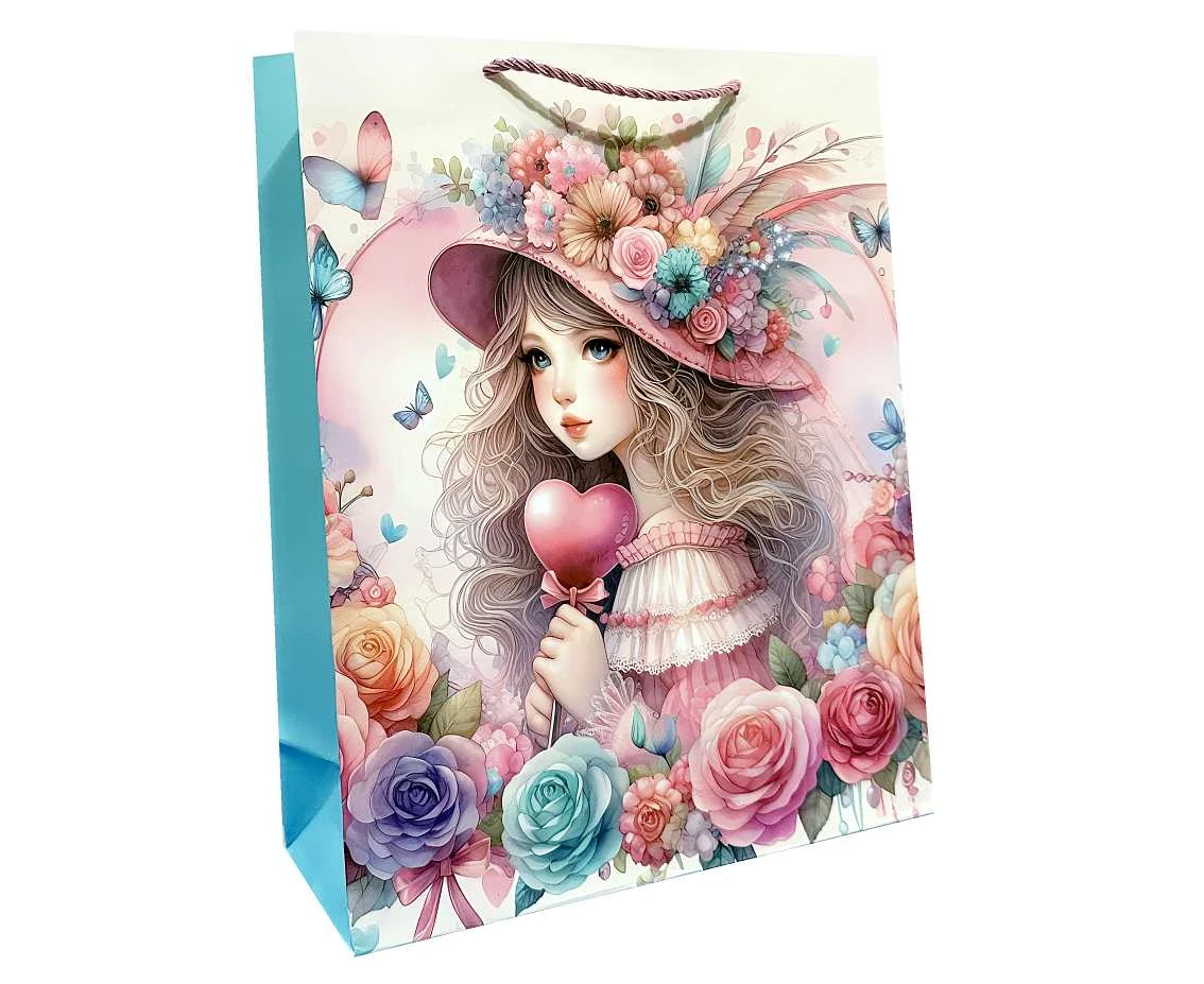 Torebka prezentowa Wróżka w kwiatach 26x32x12 cm. mix, 1 szt.
