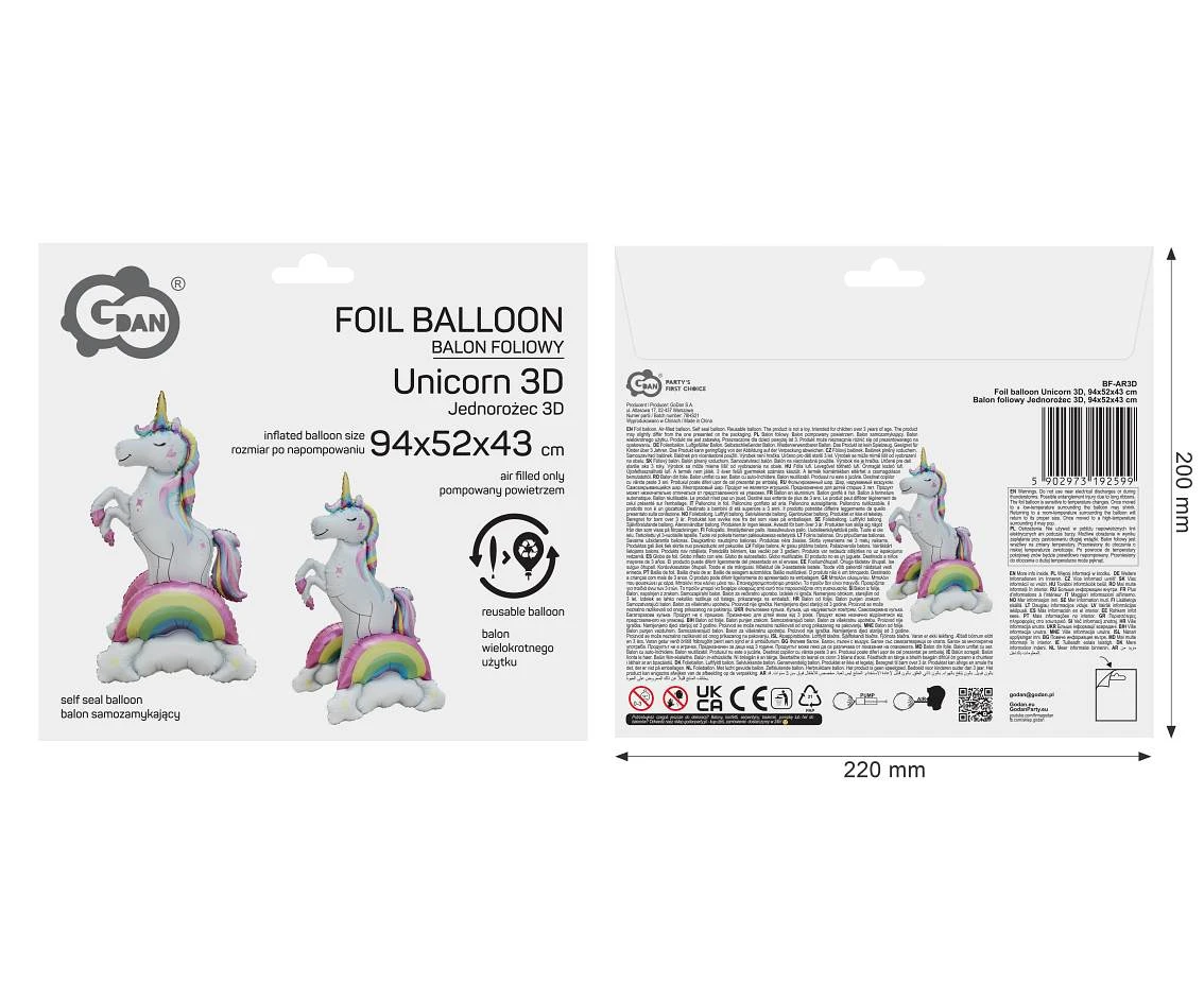 Balon foliowy Jednorożec 3D, 94x52x43 cm