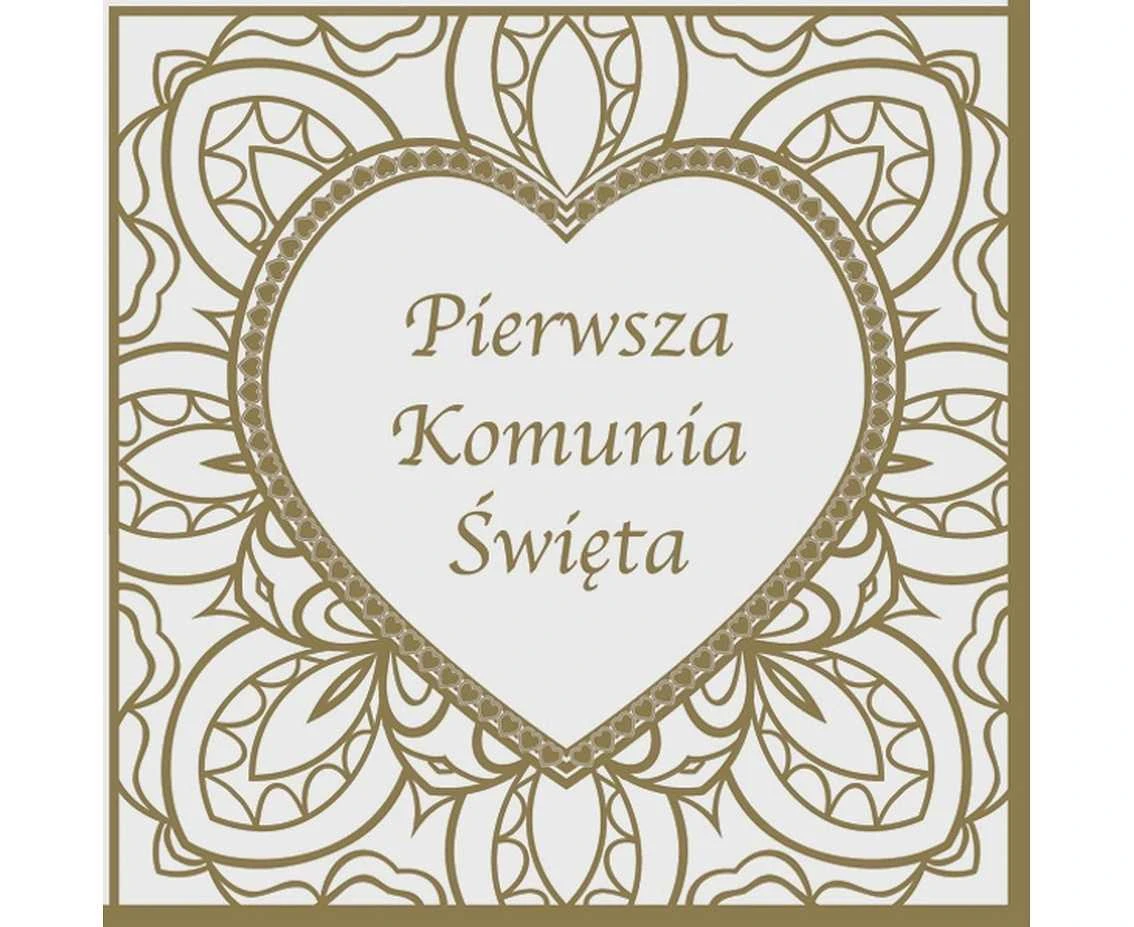 Serwetki Pierwsza Komunia, złote serce, 33x33 cm, 20 szt.
