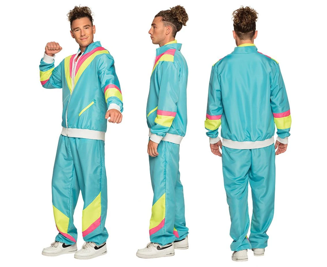 Dres męski neonowy turkusowy Retro, rozm.L
