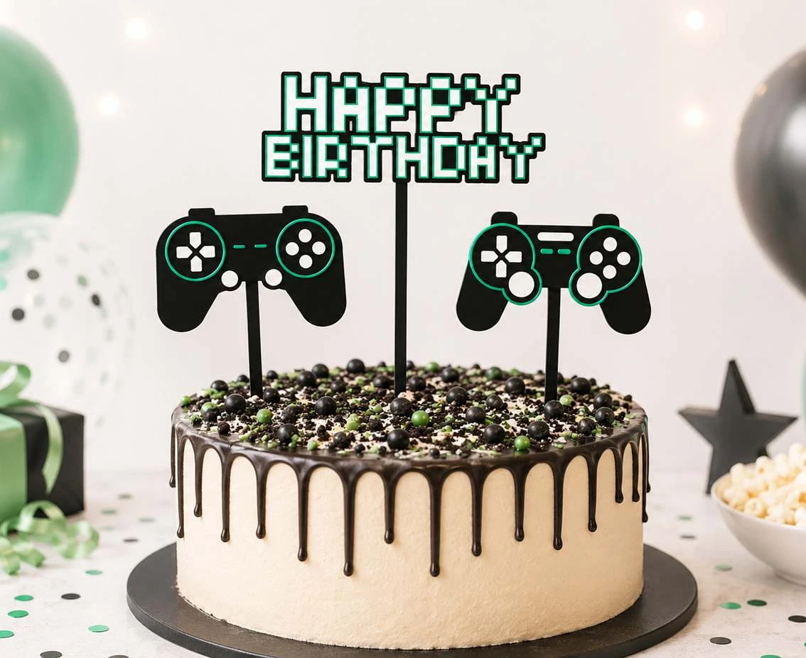 Topper urodzinowy na tort Game On „Happy Birthday"