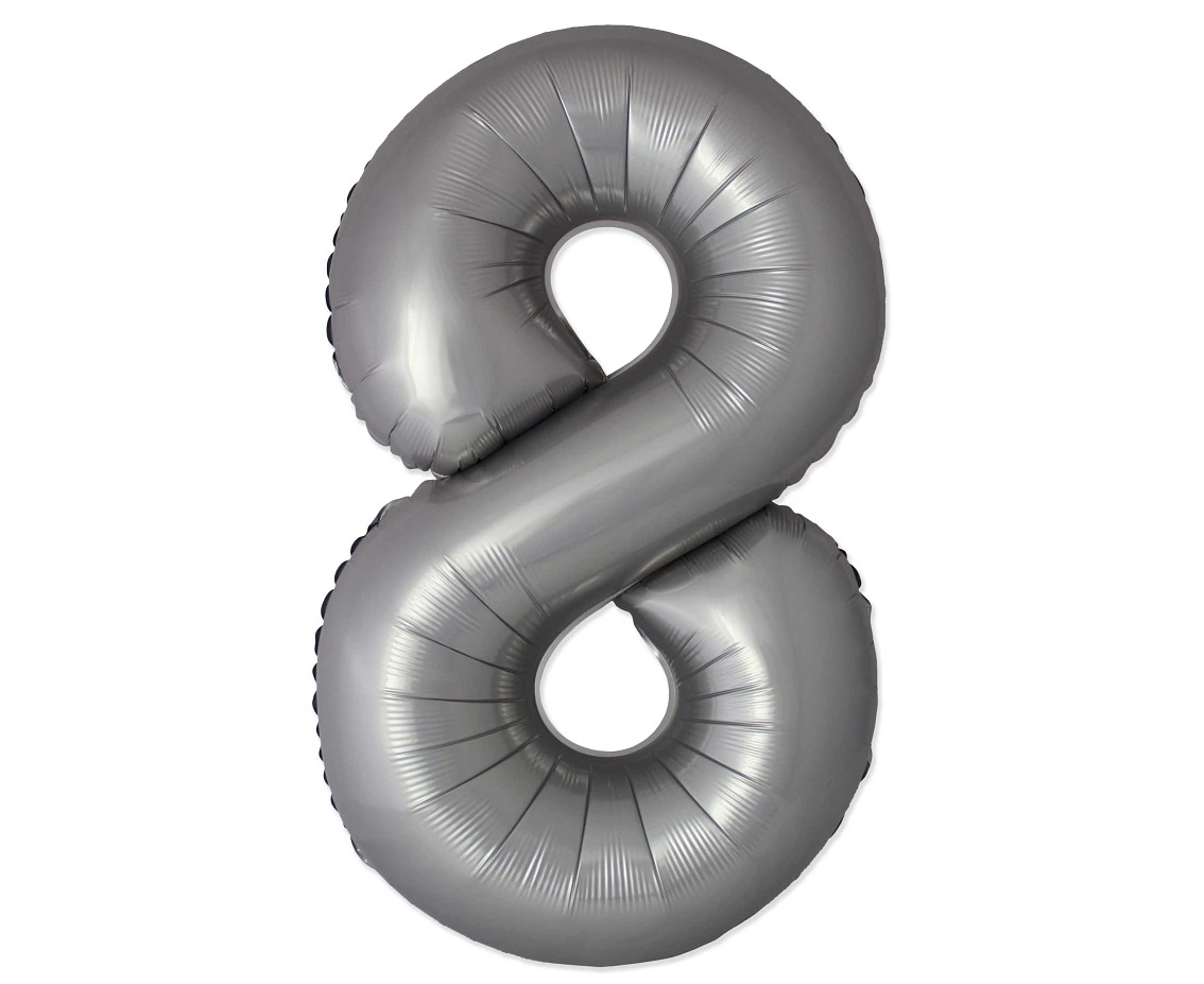 Balon foliowy 30" FX - Cyferka 8 Matowy Srebrny Moonlight, niepakowany