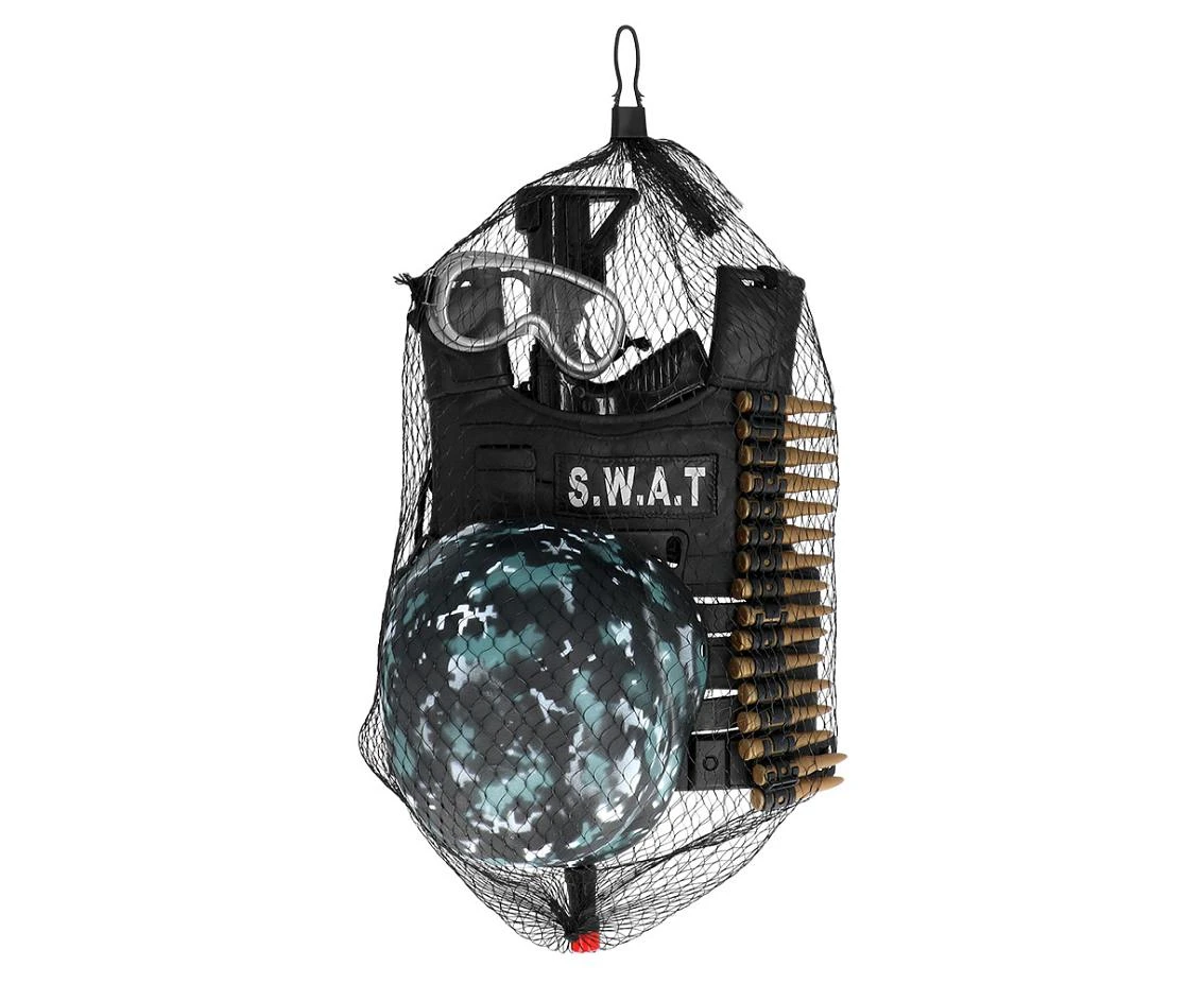 Zestaw dla dzieci 'S.W.A.T' (hełm, kamizelka, okulary ochronne, pas na kule, karabin)