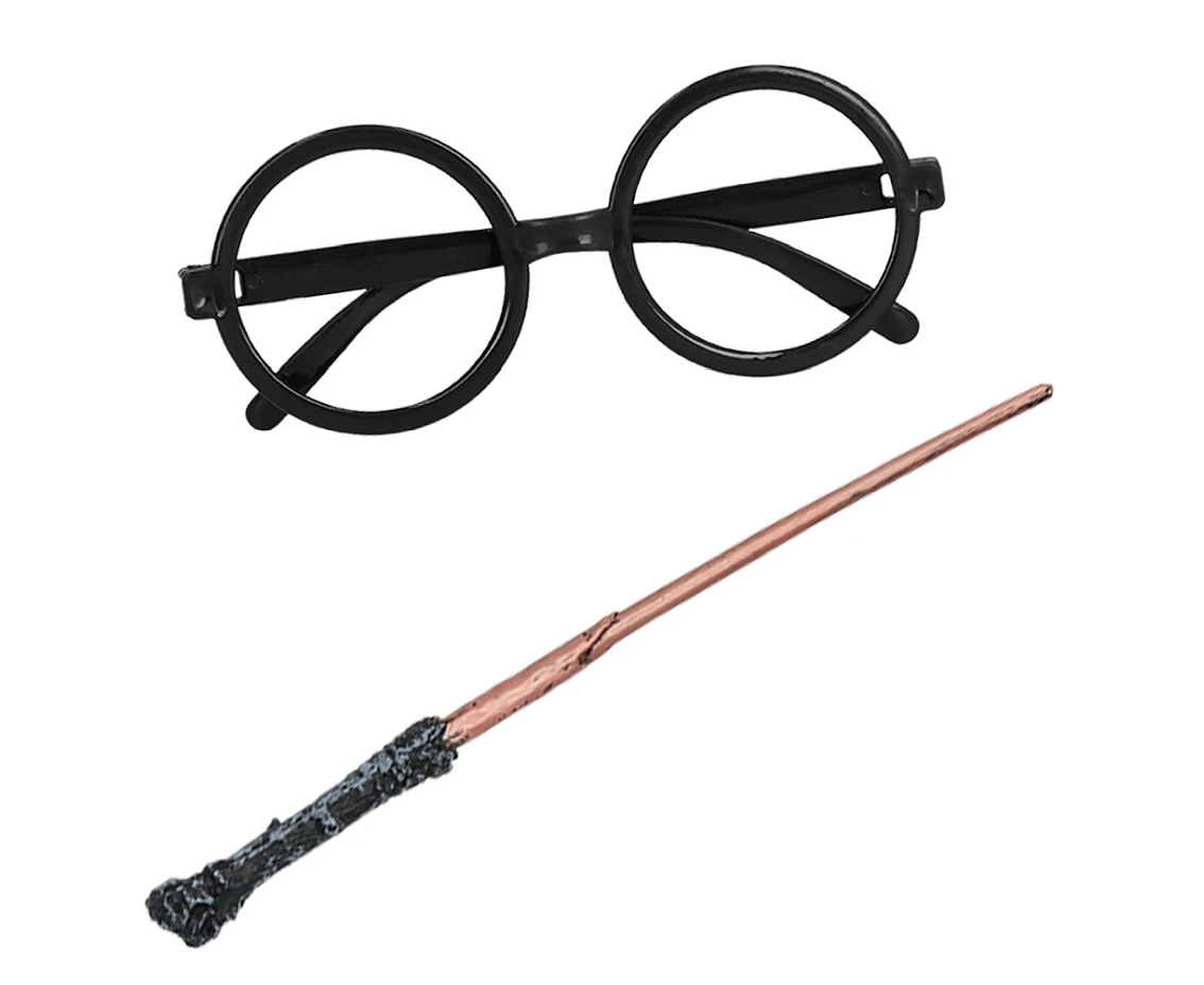 Zestaw Czarodziej/ka (okrągłe okulary, różdżka)