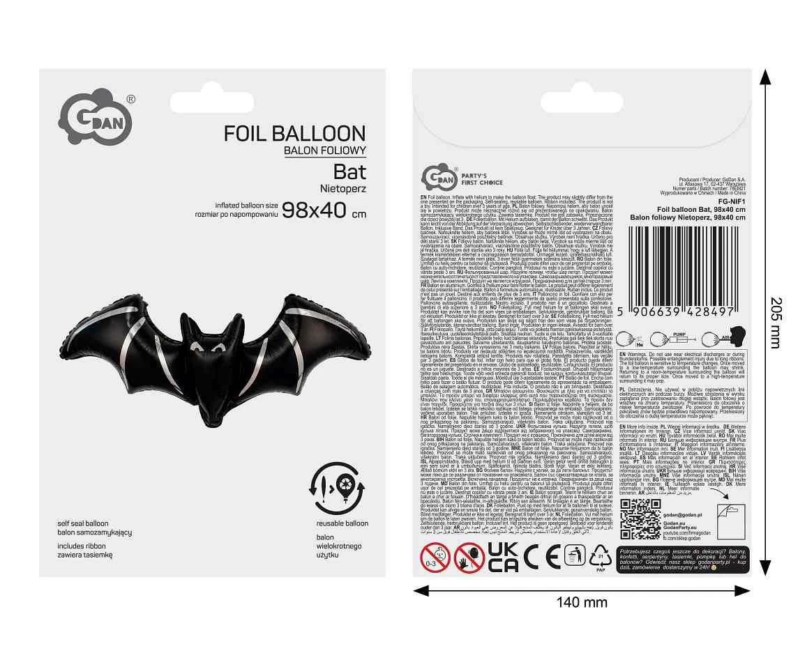 Balon foliowy Nietoperz, 98x40cm