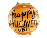 Balon foliowy 18" "Happy Halloween", pomarańczowy, z pajączkiem
