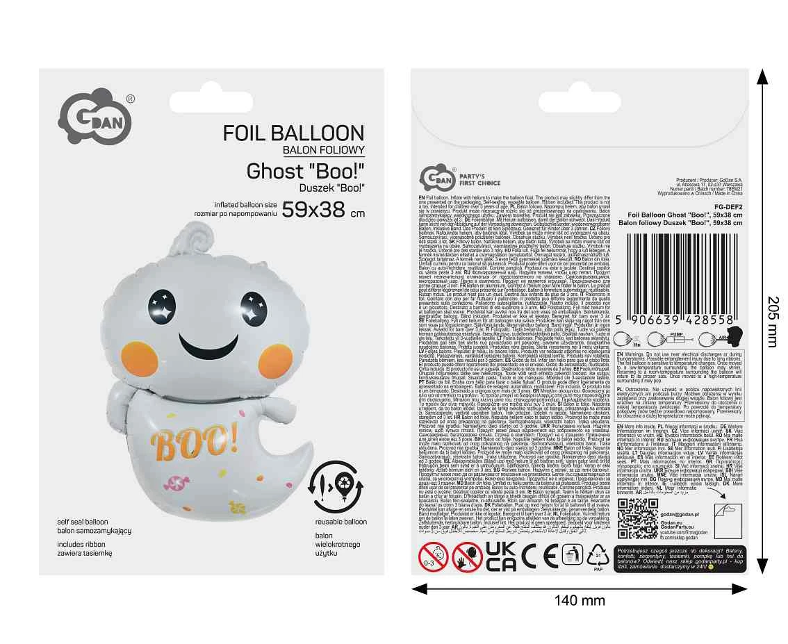 Balon foliowy Duszek "Boo!", 59x38cm