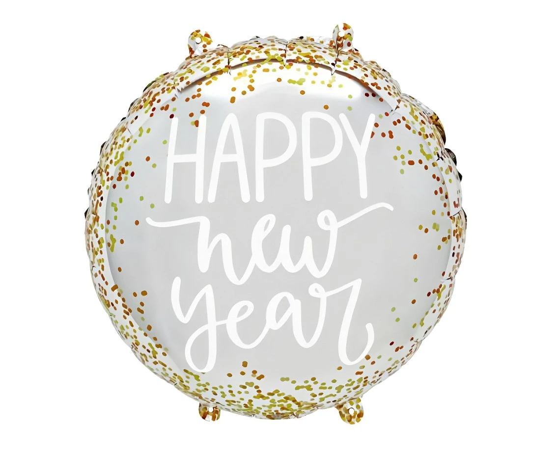 Balon foliowy 18" "Happy New Year" cekinowy, srebrny